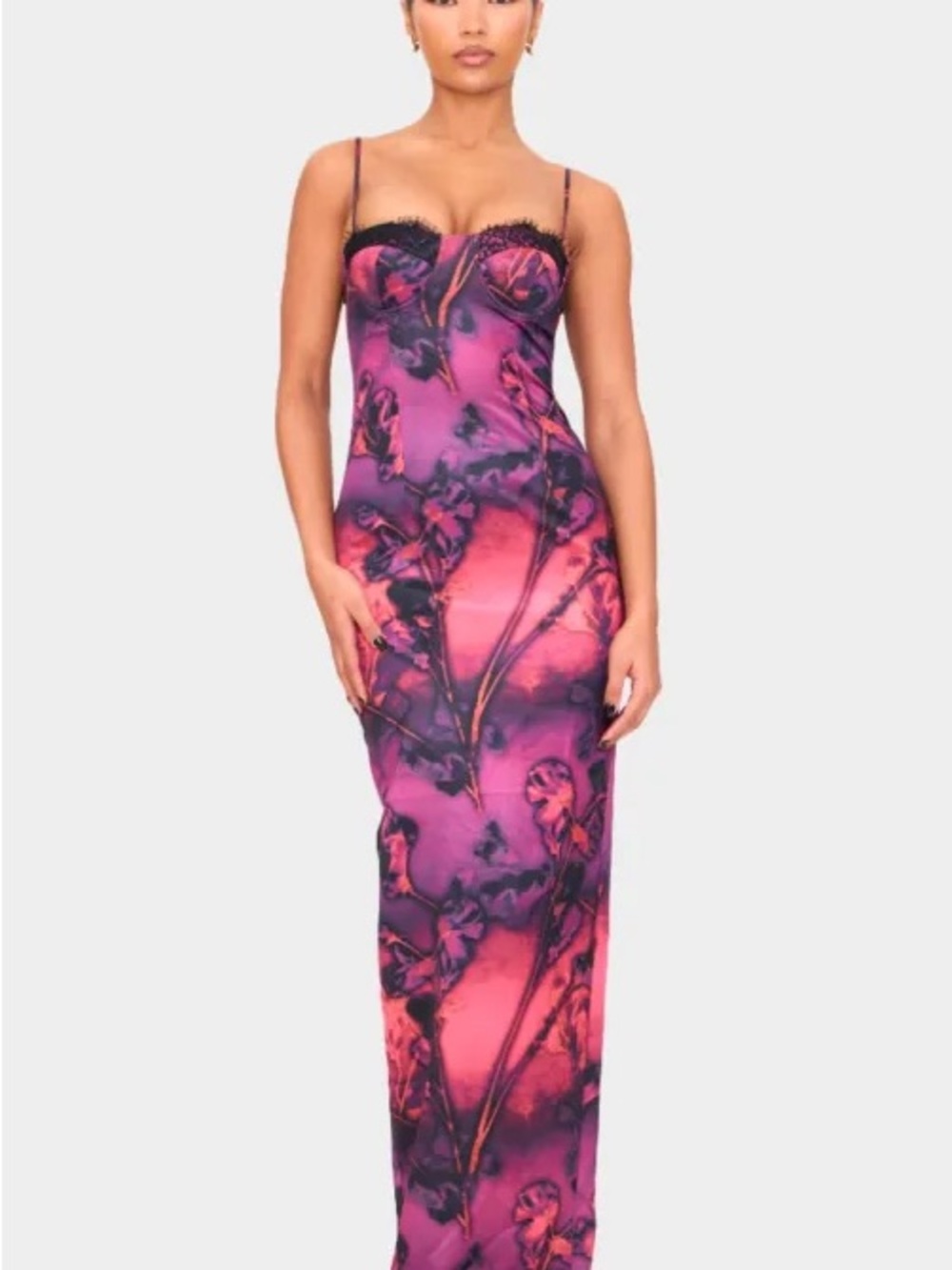 PrettyLittleThing Pink and Purple Floral Maxi Slip Dress